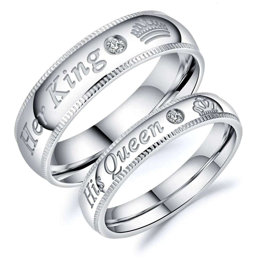 Couple Her King and His Queen Zircon Wedding Rings for Women Men Jewelry r Gift 925 Silver Ring H2602228-image-1095884285