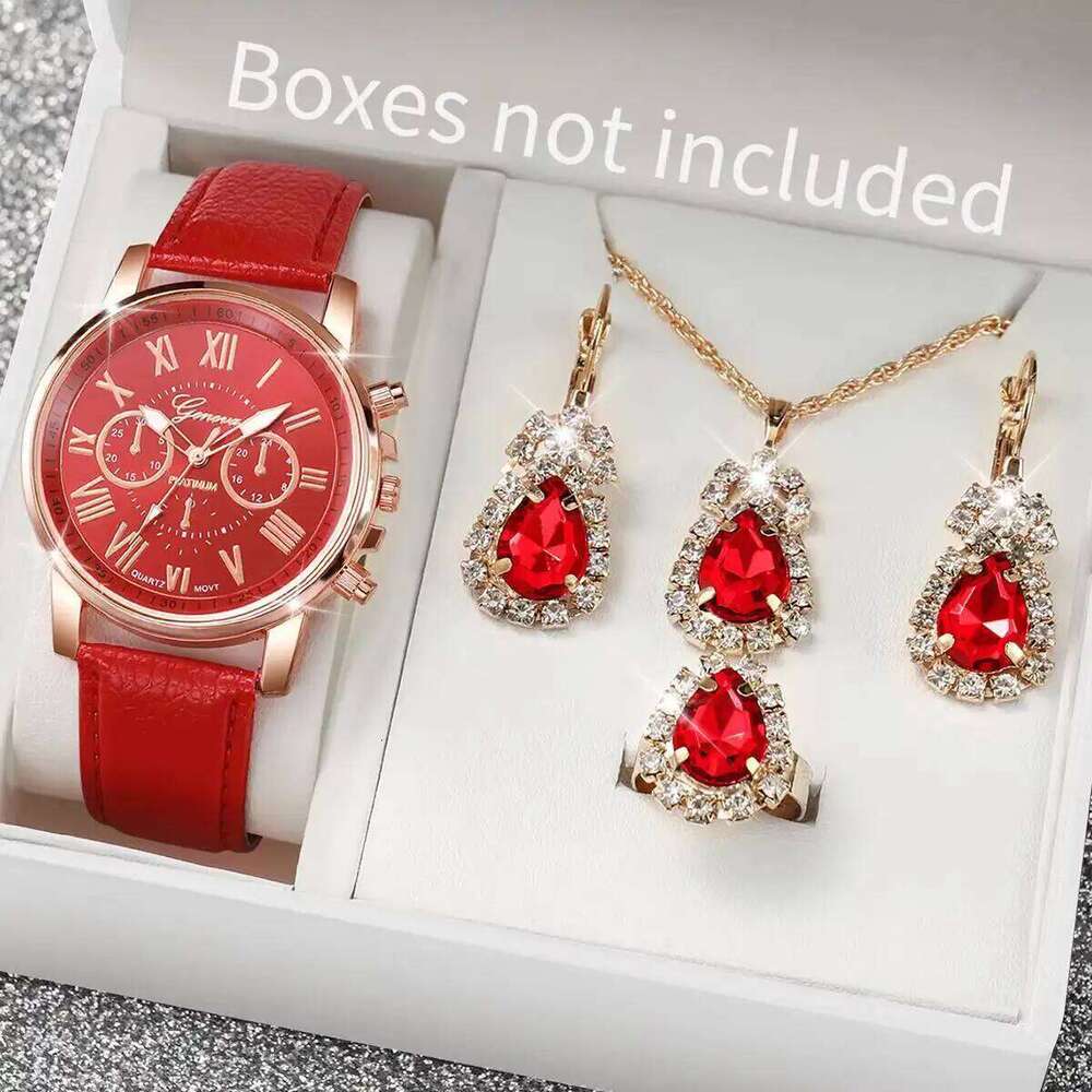 5PCS/Set Fashion Roma Dial Women Quartz Casual Leather Strap Wristes Rhinestone Jewelry Set Reloj MujerWithout Box H260228-image-1095902329