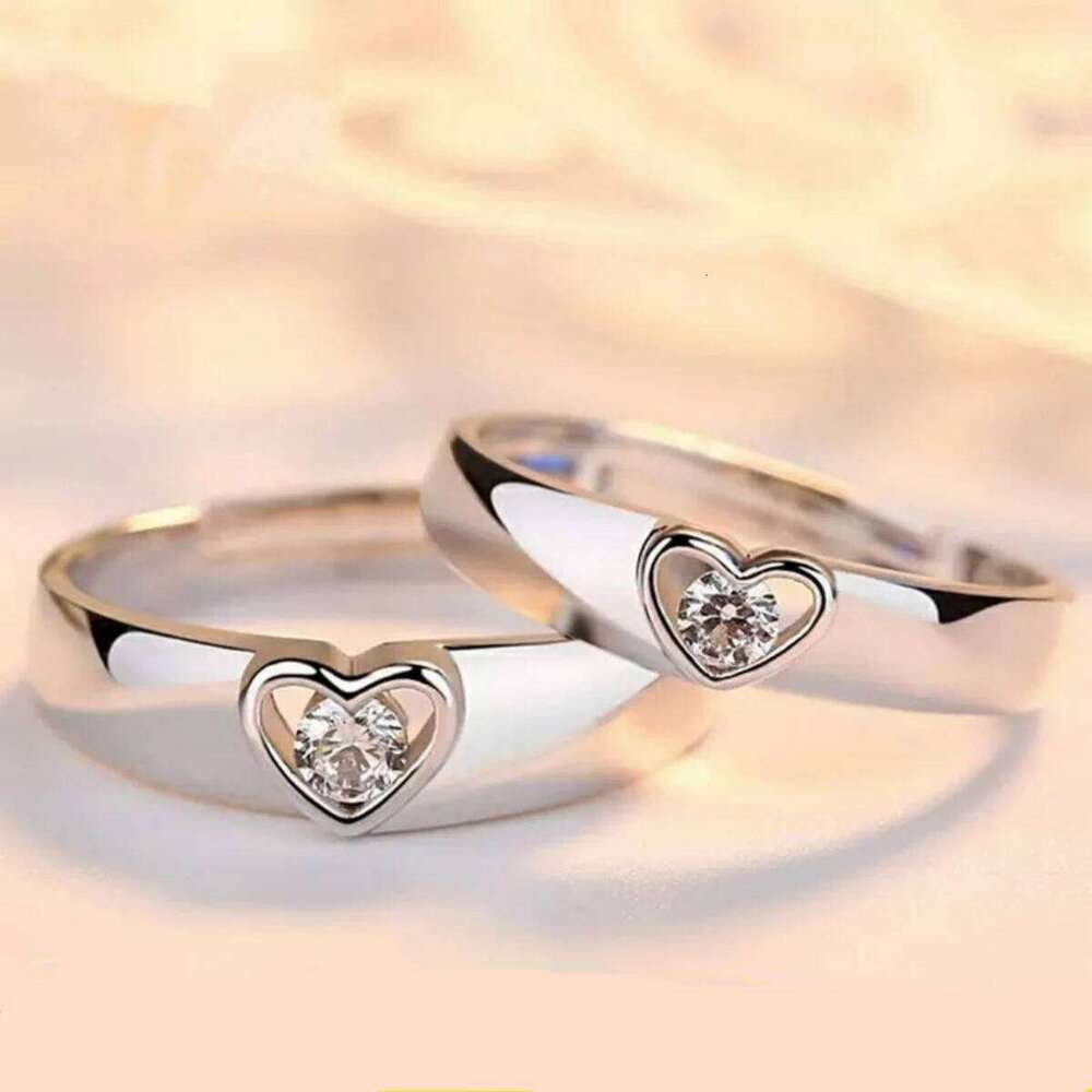 2Pcs/Set Romantic Elegant Zircon Couple Rings For Women Men Dainty Trendy Hollow Heart Paired Ring Wedding Jewelry H2602228-image-1095884083