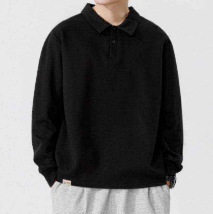 a681 Men Long-sleeved Autumn and Winter Heavy Loose Solid Color Lapel Youth Casual