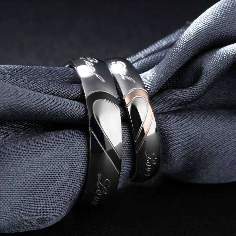 Stainless Steel Heart Puzzle Couple Rings "Real " Engaved Wedding Band Ring for Women Men Size 4-12 H2602228-image-1095884576