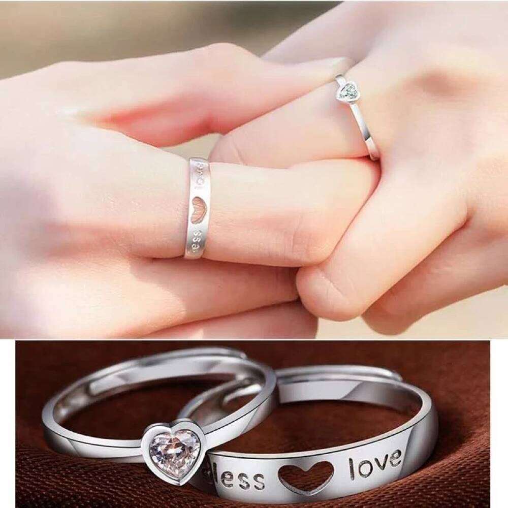 2pcs/Set Adjustable Heart-Shaped Copper Plated Platinum Crystal Couple Ring Men Women Finger Jewelry Wholesale H2602228-image-1095883347