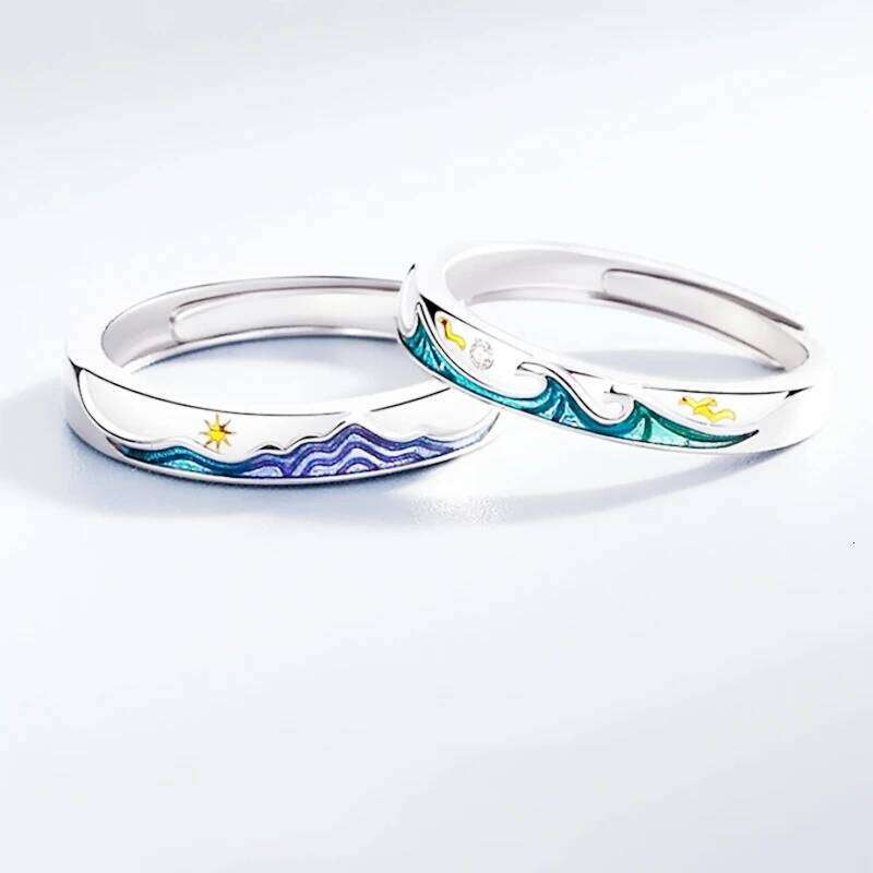 Sole Memory Color Drip Glaze Couple Gift Wave Vow 925 Sterling Silver Fine Female Resizable Opening Rings RI962 H2602228-image-1095884353