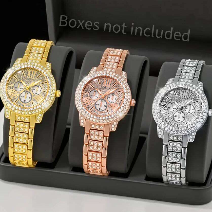 1/3PCS Rhinestone Women es Elegant Roma Dial Ladies Quartz Reloj Mujer Girls Clock GiftWithout Box H260228-image-1095902488