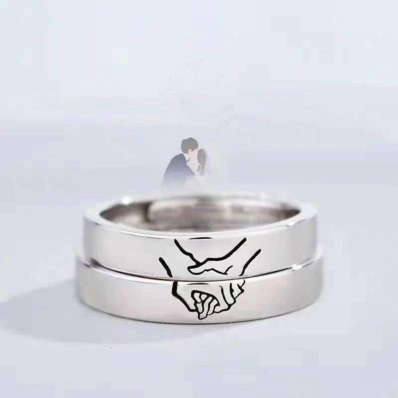 New Couple Cute Sliver Color Hand Open Ring for Women Men Adjustable Finger Rings Romantic rs Anniversary Jewelry H2602228-image-1095884405