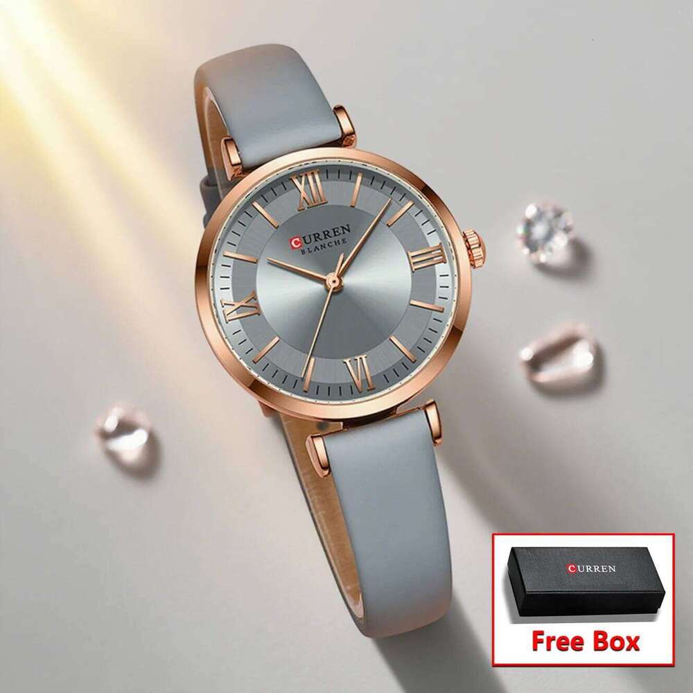 CURREN Women's Stylish Leather Strap Quartz Movement Casual Elegant Ladies Wrist Fashionable Design with Box H260228-image-1095902164