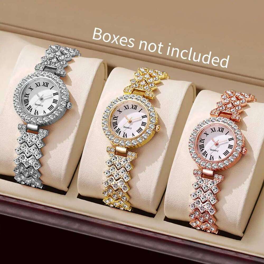 3PCS/Set Fashion Roma Dial Quartz Rhinestone Strap Wrist es for Women ClockWithout Box H260228-image-1095902591