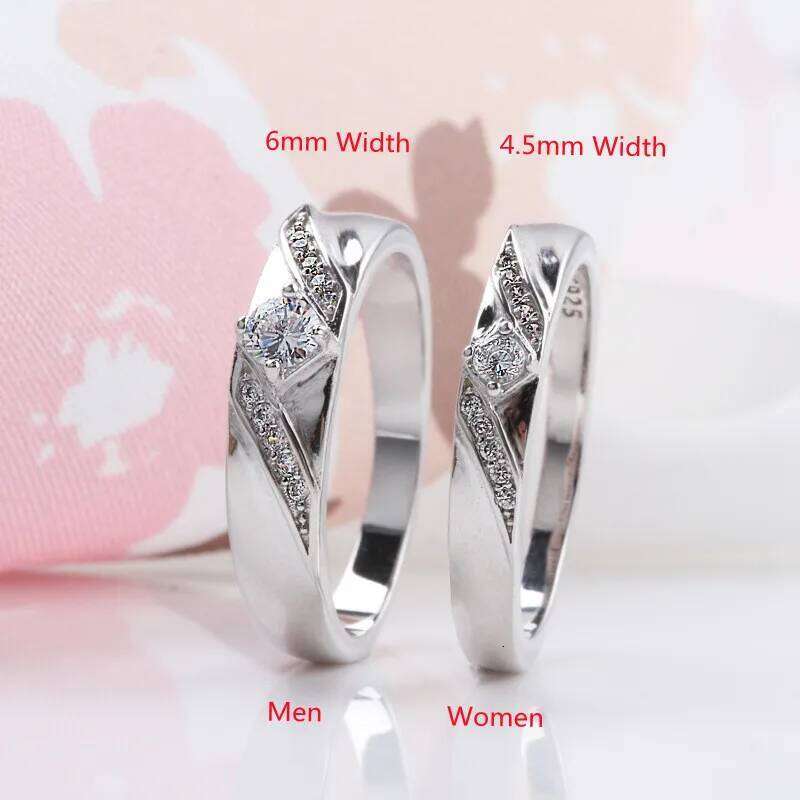 Buyee 925 Sterling Silver Couples Sets White Zircon Simple Ring Finger for Woman Men Fashion Wedding Fine Jewelry Circle H2602228-image-1095884207