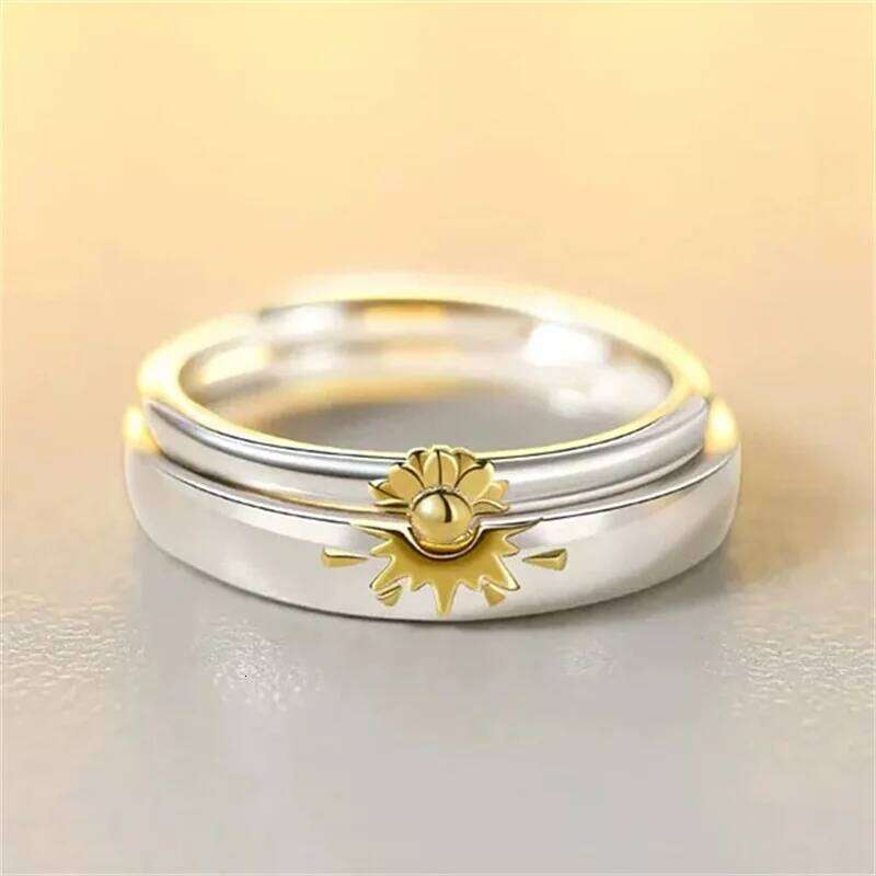 Cute Daisy Flower Couple For r Anniversary Accessories Trendy Silver 925 Ring Foe Men Women Jewelry H2602228-image-1095884363