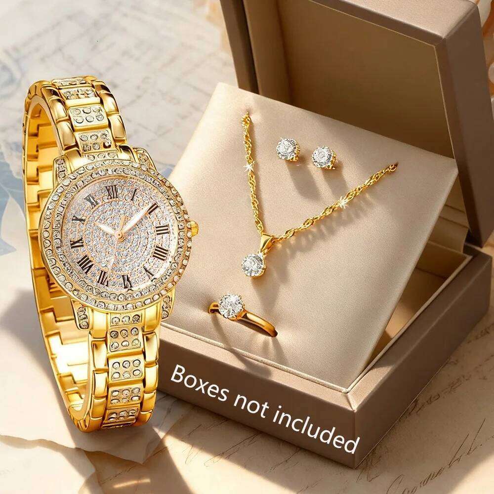 5PCS/Set Fashion Rhinestone Women es Ladies Quartz Wrist Jewelry Set Reloj Mujer Girls Clock GiftWithout Box H260228-image-1095902483