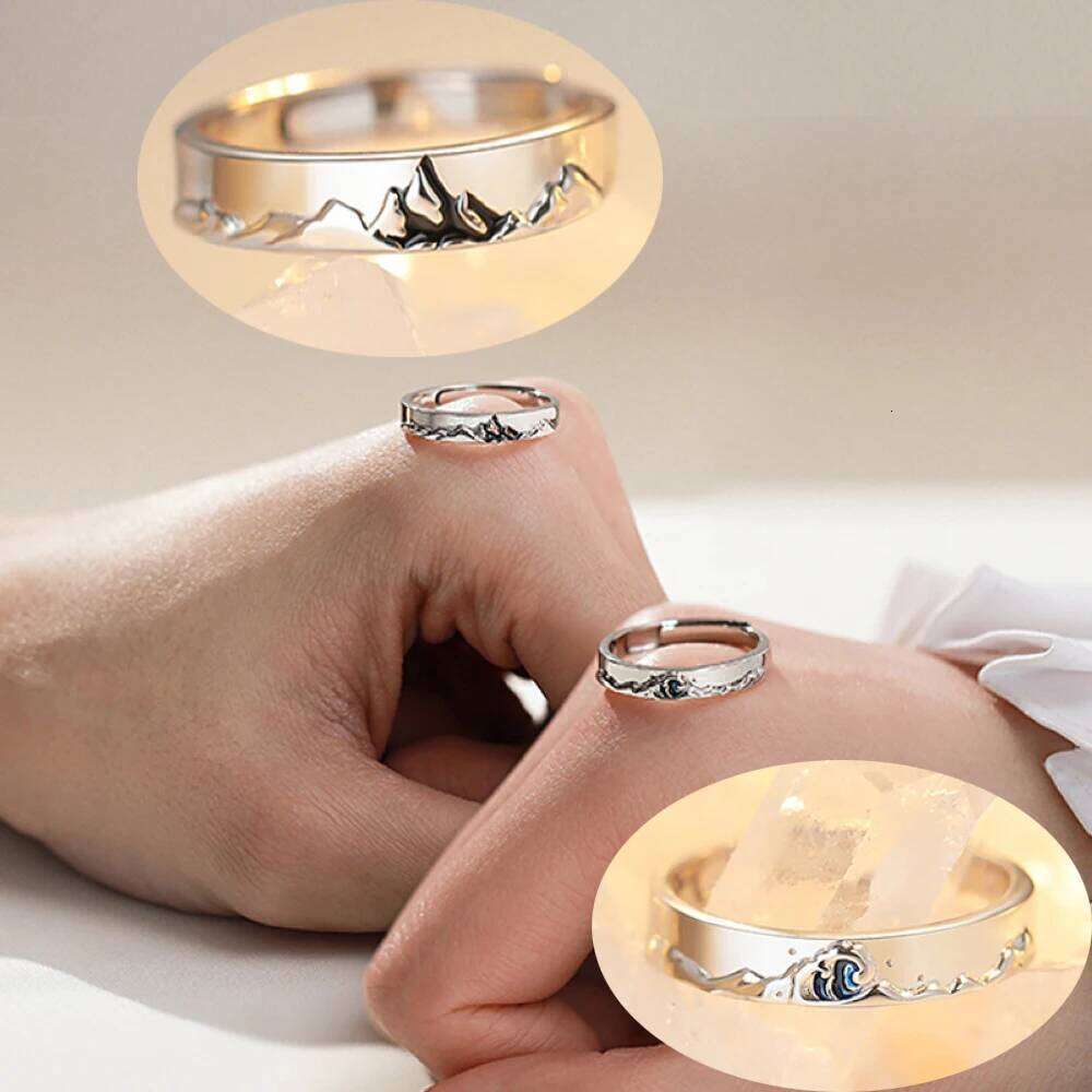 1 Pair Mountain Sea Adjustable Couple Rings Copper Plated Platinum Overlap Opening Engagement Finger Jewelry Drop Shipping H2602228-image-1095884387