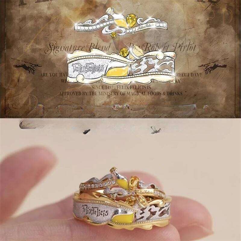 Lucky Elixir Couple Rings Set Cinematic Inspired Matching Band Gift for Couples, Vintage Potion Jewelry H2602228-image-1095884338