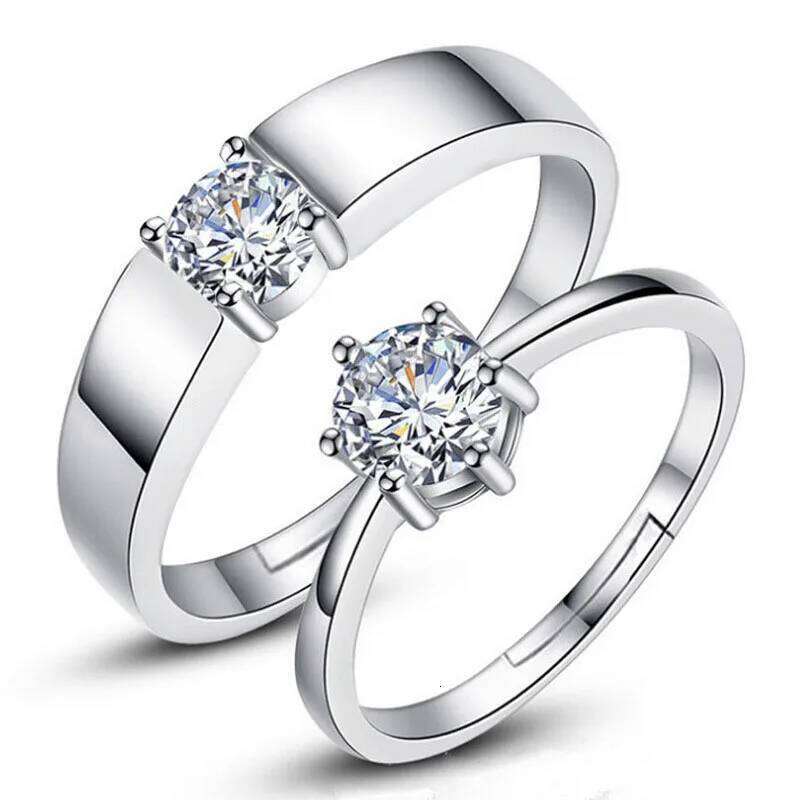 Zircon Adjustable silver color Wedding Rings Women and Male Fashion Rhinestone Engagement Ring for Couple H2602228-image-1095883656