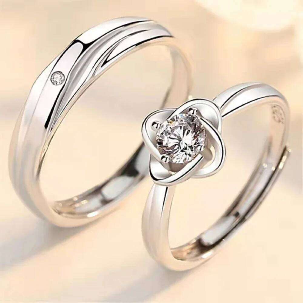 1 Pair Copper Plated Platinum Adjustable Four Flower Couple Rings Men Women Engagement Finger Jewelry Wholesale Dropshiping H2602228-image-1095884061