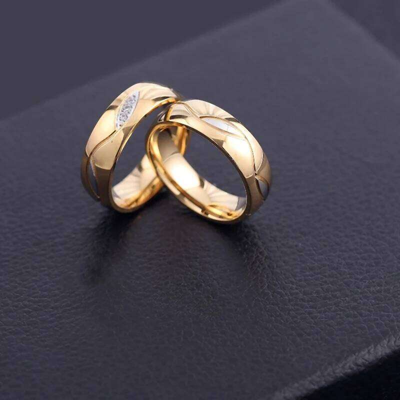 Gold Silver Color Couples Rings with Rhinestone Bride Wedding Stainless Steel Ring Unisex Women Men Fashion Jewelry Gifts WC075 H2602228-image-1095883988