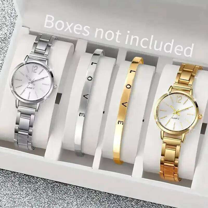 4PCS/Set Fashion Women es Elegant Ladies Analog Quartz Wrist Opening Cuff s Set Reloj MujerWithout Box H260228-image-1095902606