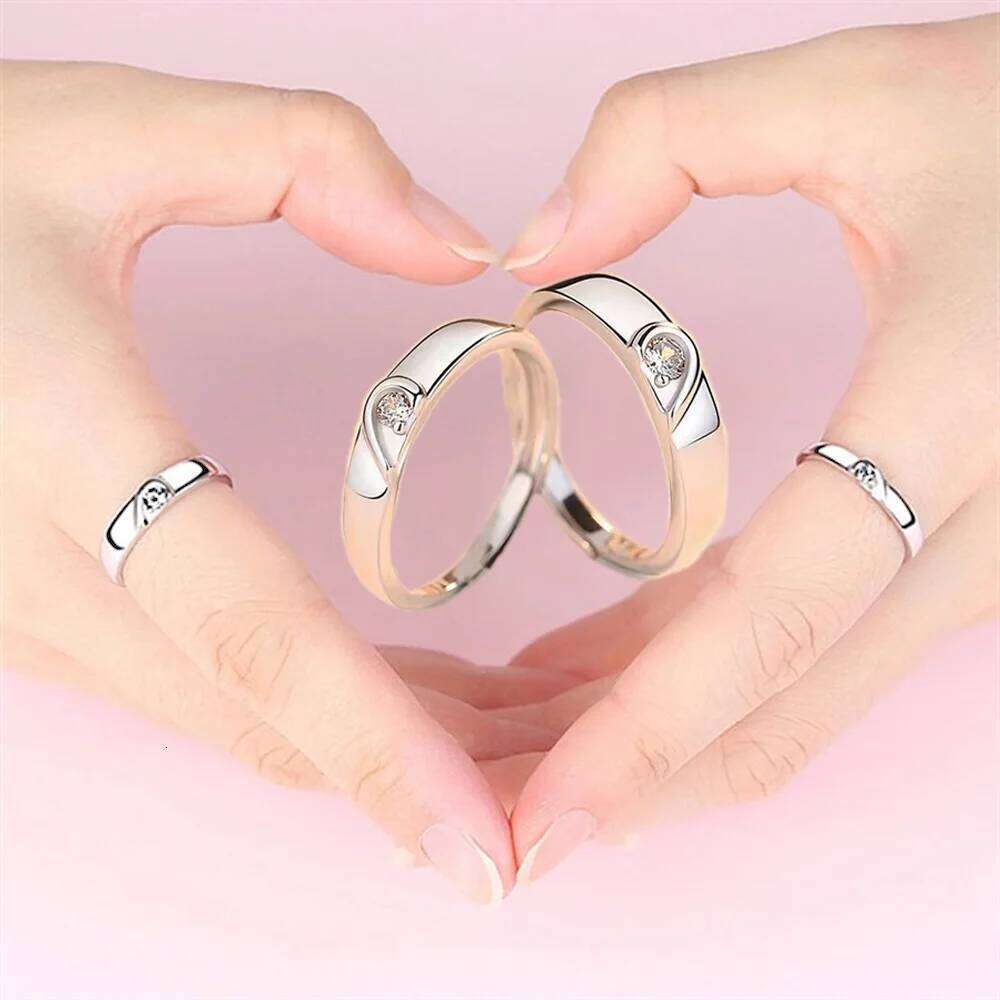 Men Women Copper Plated Silver Resizeable Heart Couple Rings Overlap Opening r-Shaped Finger Jewelry Wholesale Drop Shipping H2602228-image-1095884436
