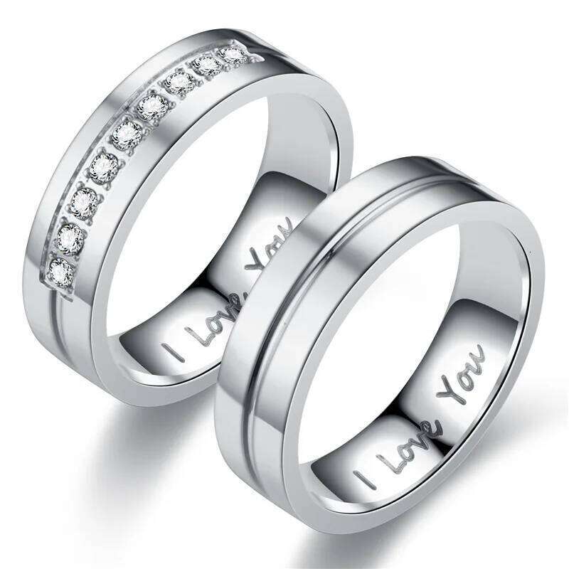 Fashion Stainless Steel Couple Engagement Rings For Women Men Crystal I YOU Ring 2024 Wedding Jewelry Gift H2602228-image-1095883930