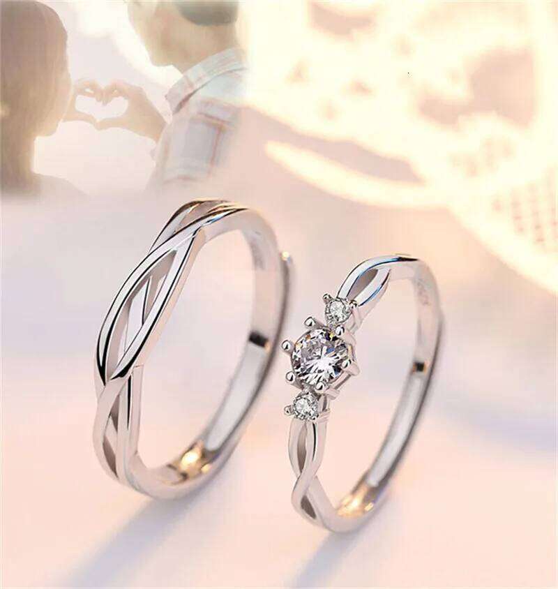 Fashion Personality Couple Silver Hollow Zircon Adjustable Ring Jewelry Gift H2602228-image-1095884298