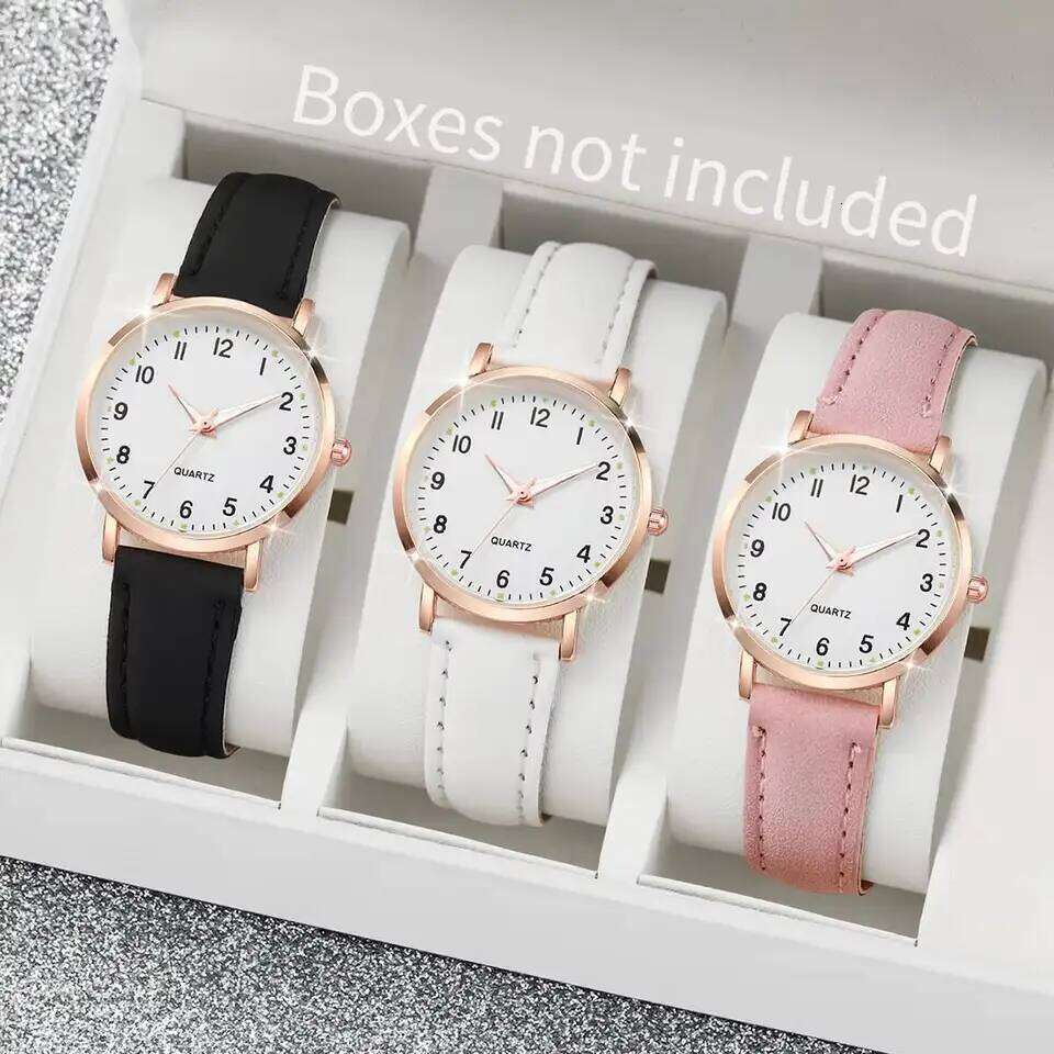 1/3/4/5PCS Fashion Arabic Dial Women Quartz Casual Leather Strap Wrist for Girls Clock GiftWithout Box H260228-image-1095902406
