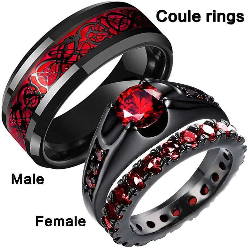 Charm Couple For Men Stainless Steel Celtic Dragon Ring Heart Red Zircon Women Wedding Rings Set Valentine's Day Jewelry H2602228-image-1095884015