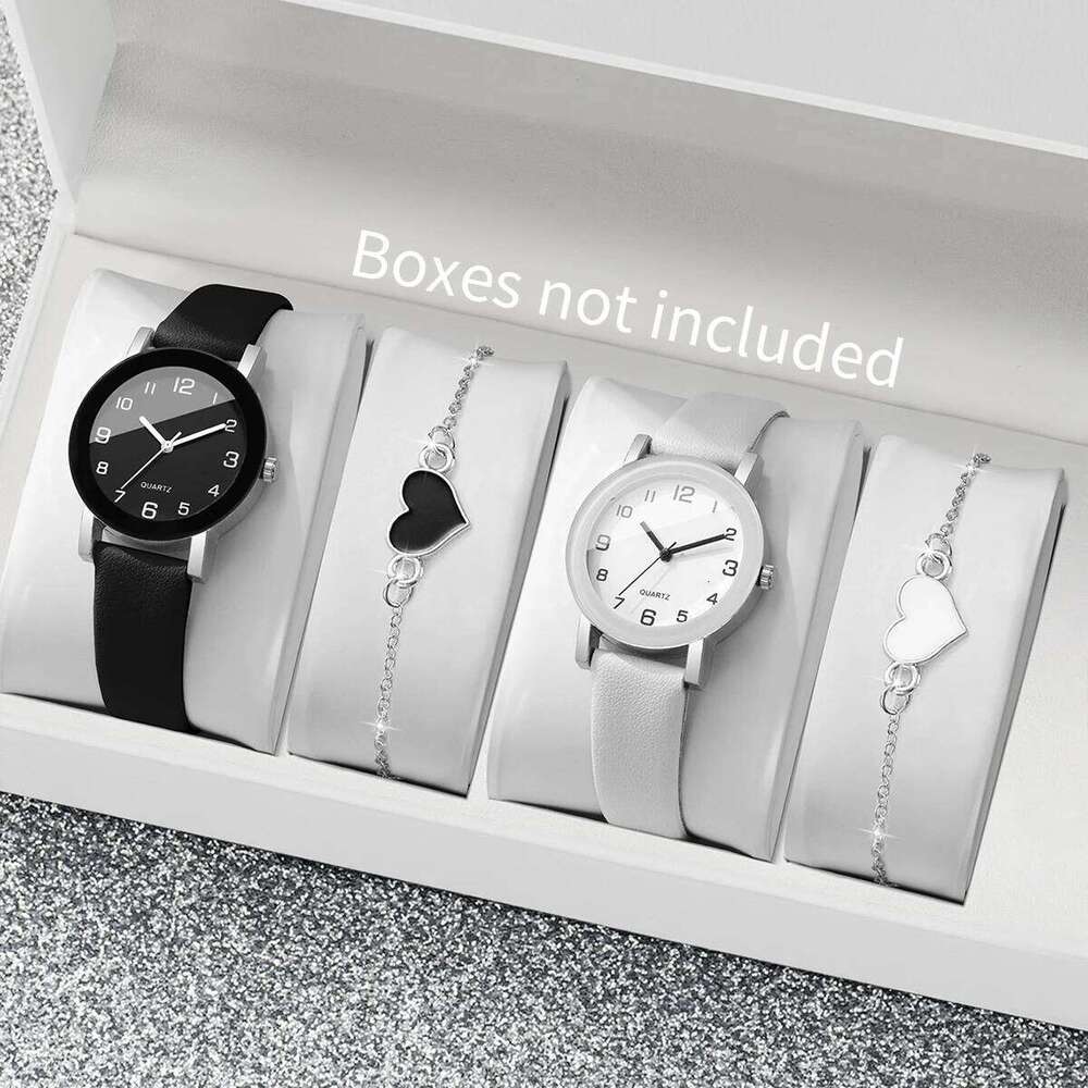 2/4PCS Fashion Women es s Set Simple Arabic Dial Leather Strap Quartz Wrist Reloj Mujer Girls Without Box H260228-image-1095902595