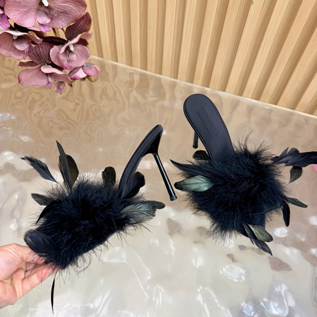 Dress sandals, high heels, colorful feather women's sandals, party women's walking shoes EU35-41