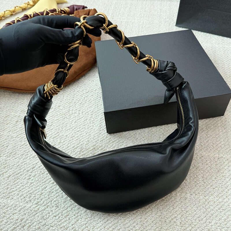 Designer Hobo Bags AMALIA Crescent Handbags Retro Elegant Half Moon Purses Lambskin Metal Woven Shoulder Strap Womens Mini Shoulder Bag Totes Bag