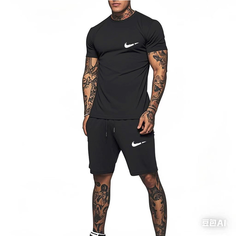 Men's Tracksuits Summer tshirt shorts 2-piece set of white tracksuit men's letters retro street clothing creative pattern men's short
