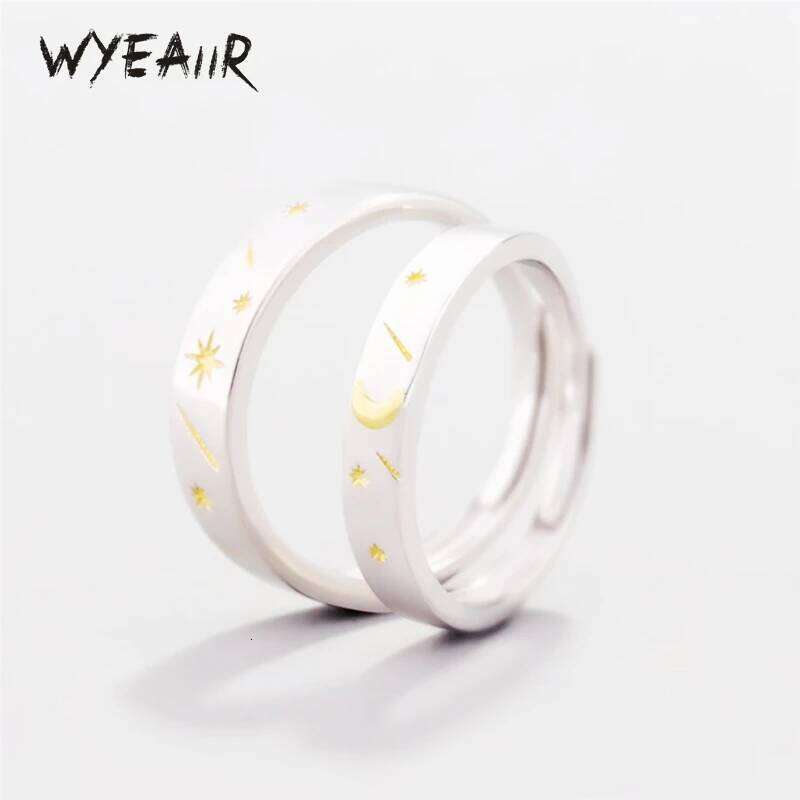 WYEAIIR 925 Sterling Silver Fine Jewelry Luxury Sun Moon Star Couple Rings Resizable Opening Female Ring H2602228-image-1095883851