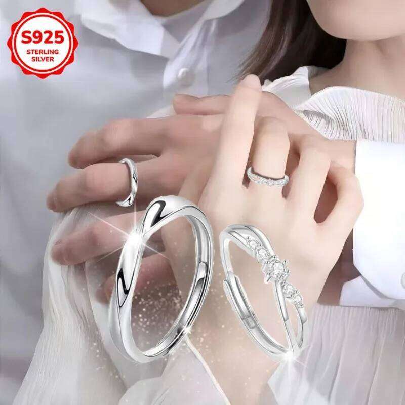 925 Silver Zirconia Fashionable Unique Ring, Simple Couple Symmetrical Ring. Weddings, Banquets And Parties H2602228-image-1095884539