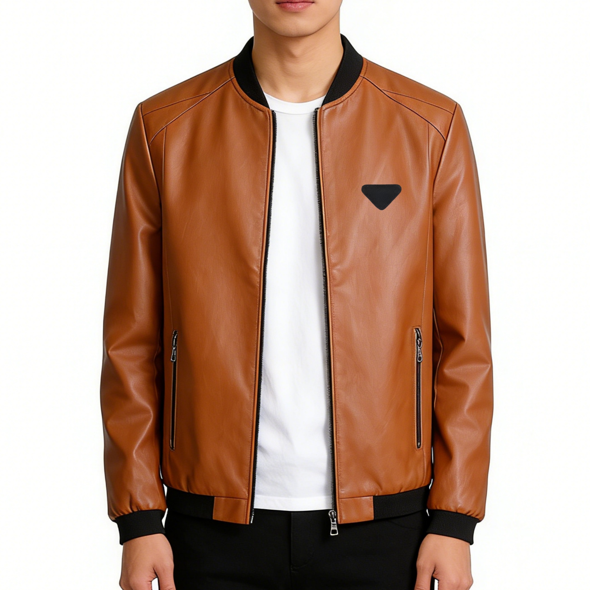 Designer Men's Leather Jacket Men'S Jacket Autumn Spring Stand Collar Zipper Motorcycle Fashion Waterproof Coat Motorcycle Leather Windbre