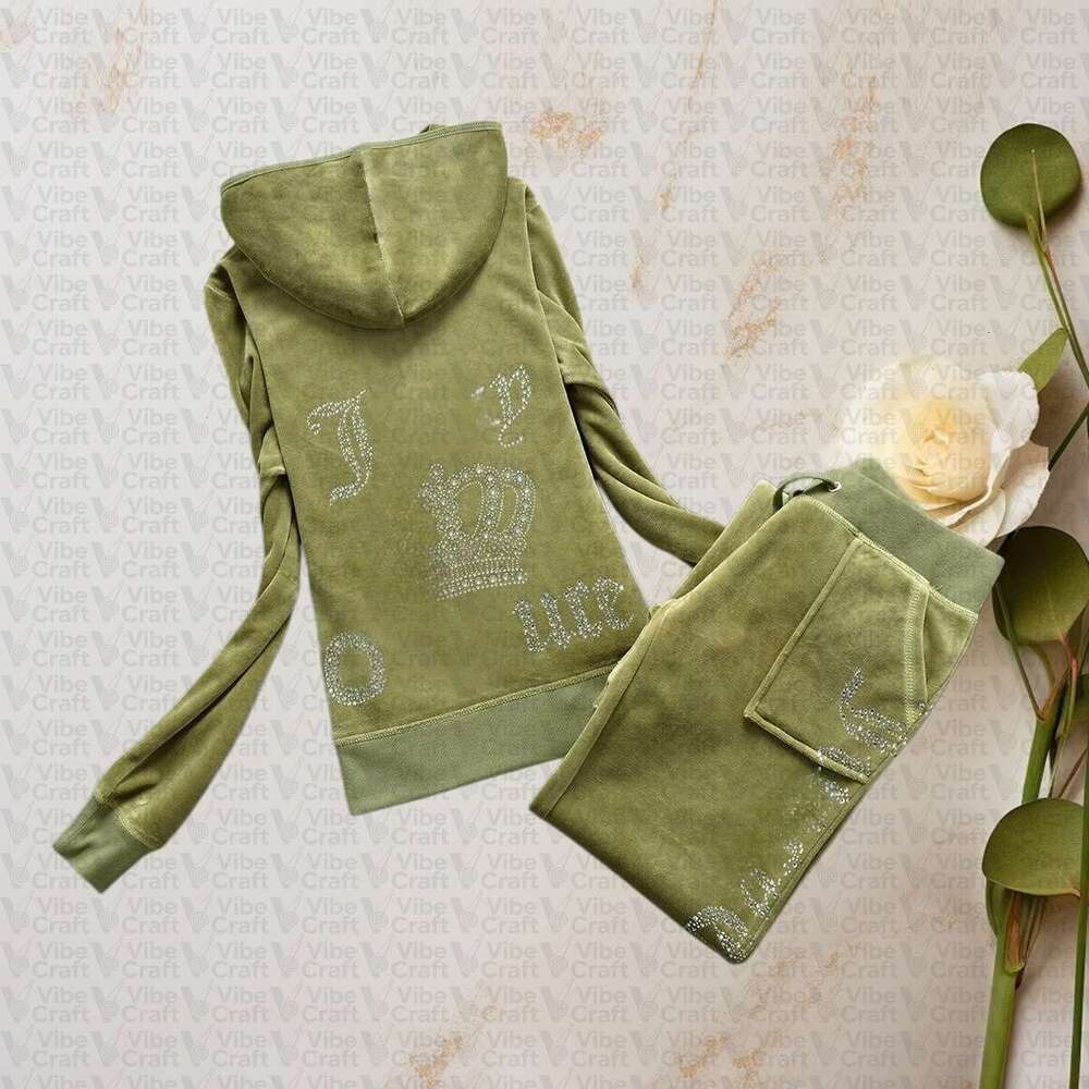 Juicy Culture Women Y2k Velour Tracksuit Two Piece Set Rhinestone Embellished Cropped Zip Hoodie Flare Pants Soft Plush Retro 2000S Loungewear Outfi