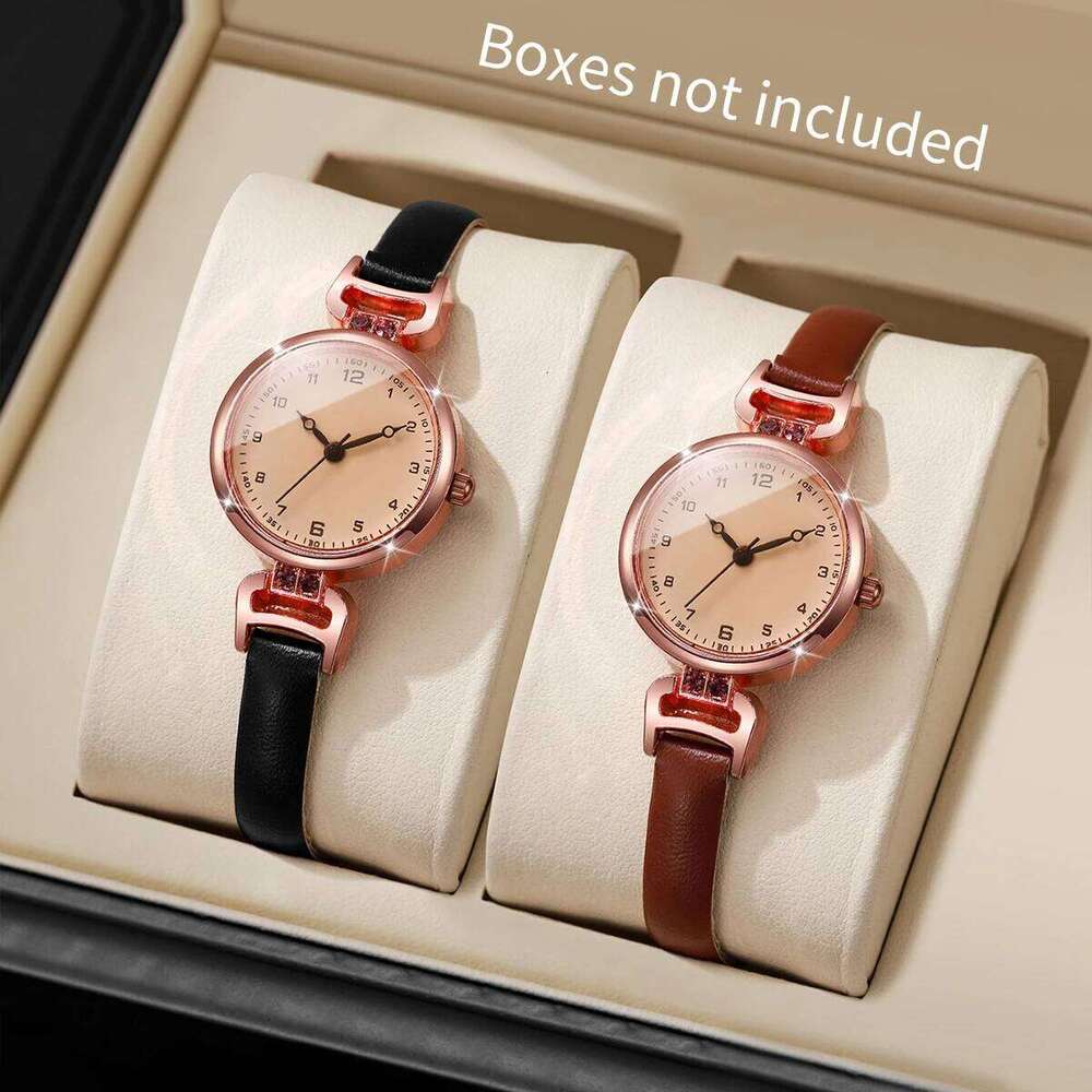 2PCS Elegant Arabic Dial Women es Set Fashion Ultra-thin Leather Strap Ladies Quartz Wristes Reloj MujerWithout Box H260228-image-1095902337