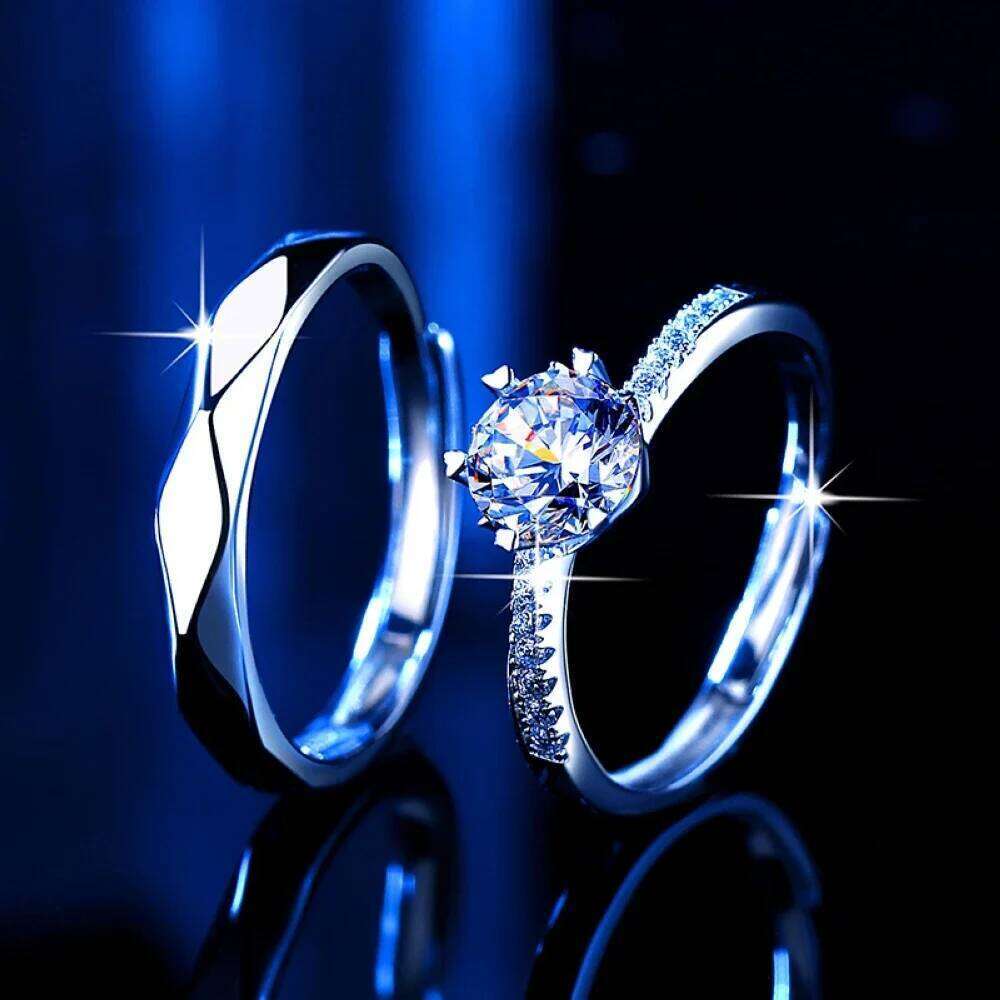 Rhomb Six Claws Copper Plated Silver Overlap Opening Adjustable Couple Ring Valentine's Day Gift Finger Jewelry Drop Shipping H2602228-image-1095884127