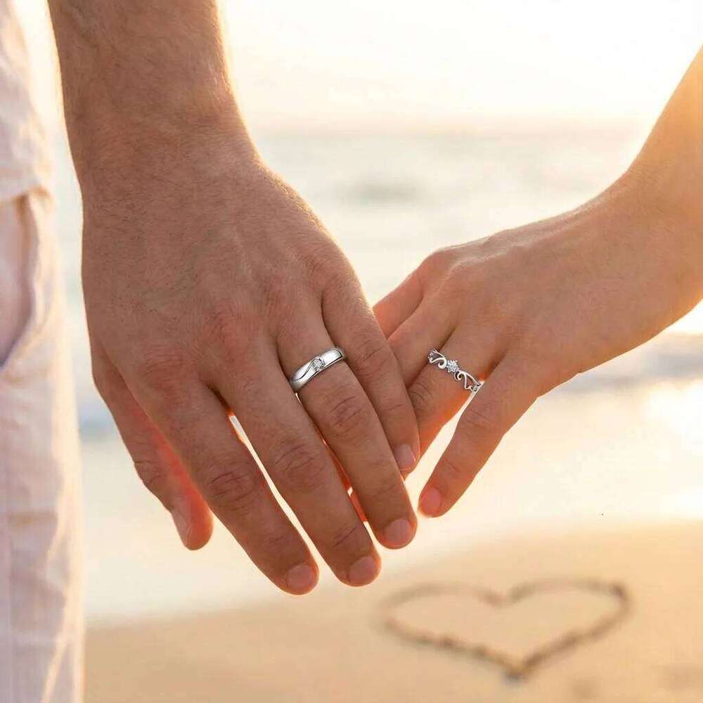 2Pcs Romantic Couple Wedding For Women Men Shiny Zircon Heart Adjustable Finger Ring Engaged Promise Jewelry Gifts H2602228-image-1095884032