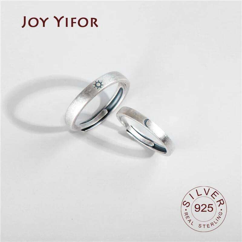 Free Shipping 925 Sterling Silver Smooth Women Jewelry rs ring set moon and sun Open Rings For Party Birthday Gift H2602228-image-1095884736