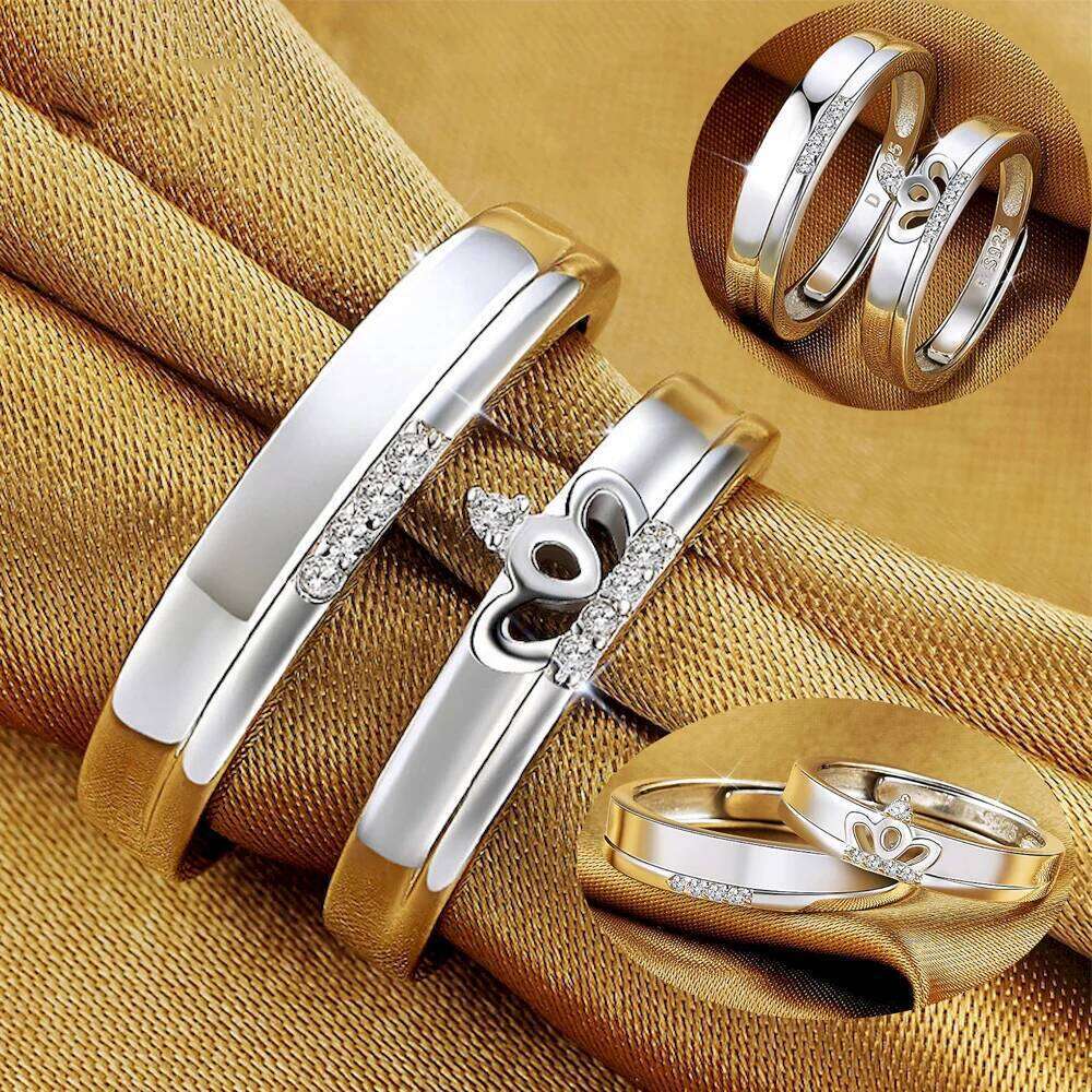 1 Pair Crown Couple Rings Copper Plated Platinum Resizeable Men Women Overlap Opening Finger Jewelry Wholesale Drop Shipping H2602228-image-1095884245