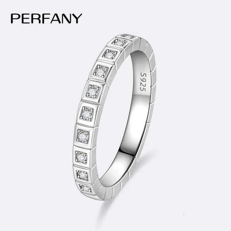 PERFANY All Moissanite Ring for Women S925 Pure Silver Small Ice Cube Design Laboratory Diamond Fashion Wedding Jewelry H2602228-image-1095884374
