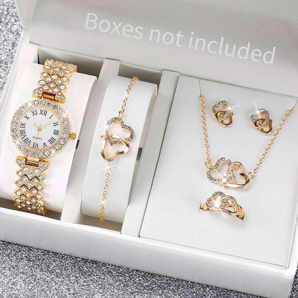 6PCS/Set Women es Fashion Rhinestone Roma Dial Band Quartz Jewelry Set Reloj MujerWithout Box H260228-image-1095902430