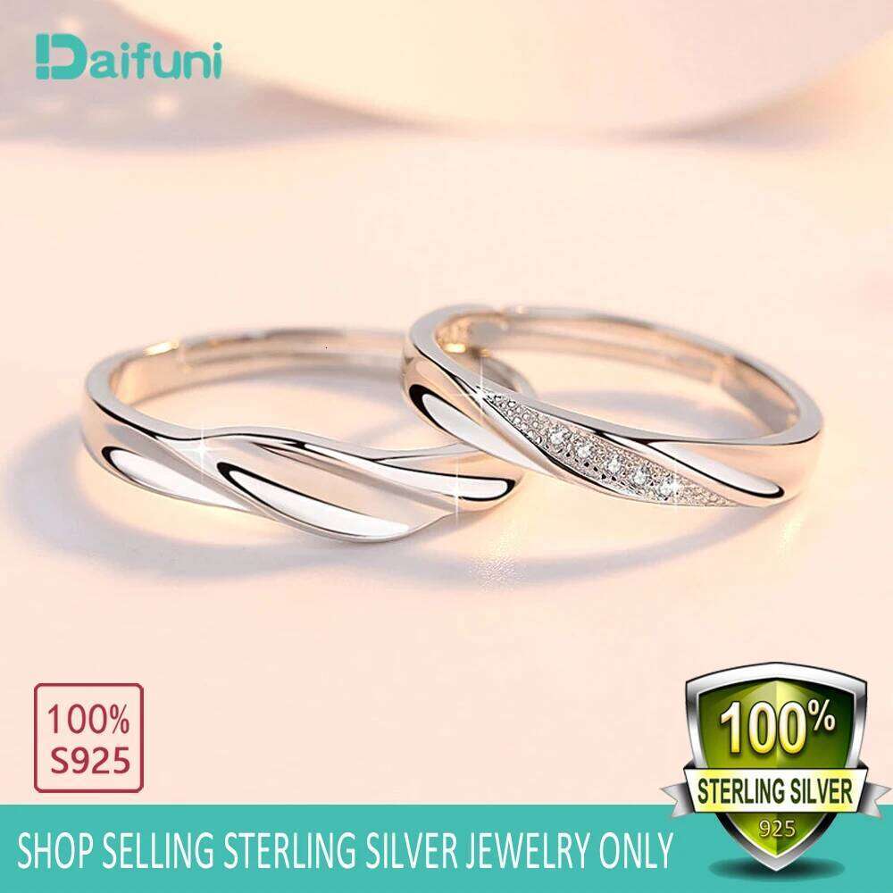 Daifuni S925 Sterling Silver Rings for Women Men Classic Engagement Zircon r Couple Adjustable Ring Wedding Fashion Jewelry H2602228-image-1095884216