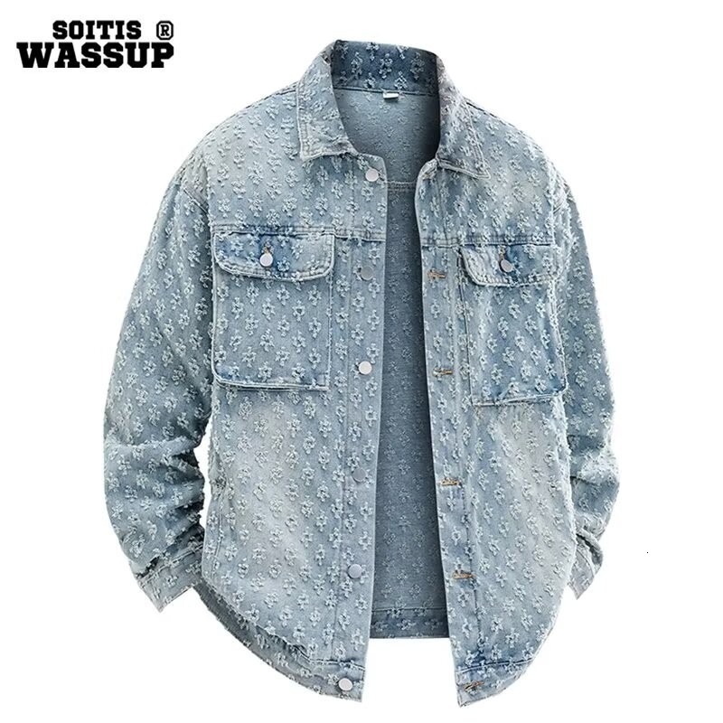 Luxury Brand Designer Clothes New Autumn And Winter American Retro Versatile Denim Jacket For Men And Women, Motorcycle Style Trendy Brand Turn-Down
