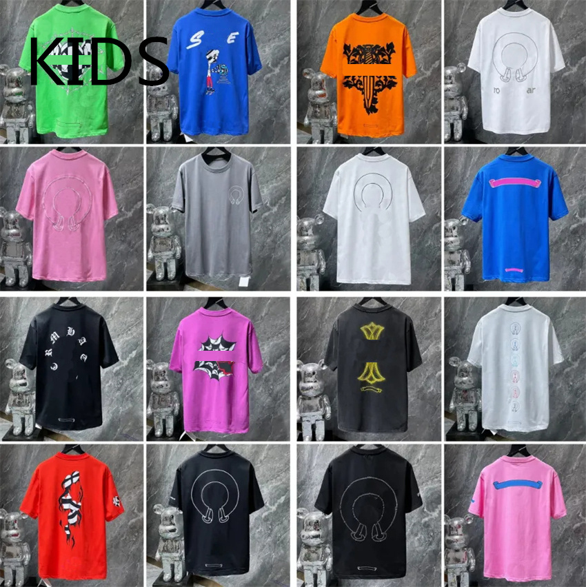 boys designer chrome shirts kids Luxury brand ch sanskrit cross Letter print Tees Crew Neck Cotton Short Sleeve girls breathable T shirt Fashion Clo