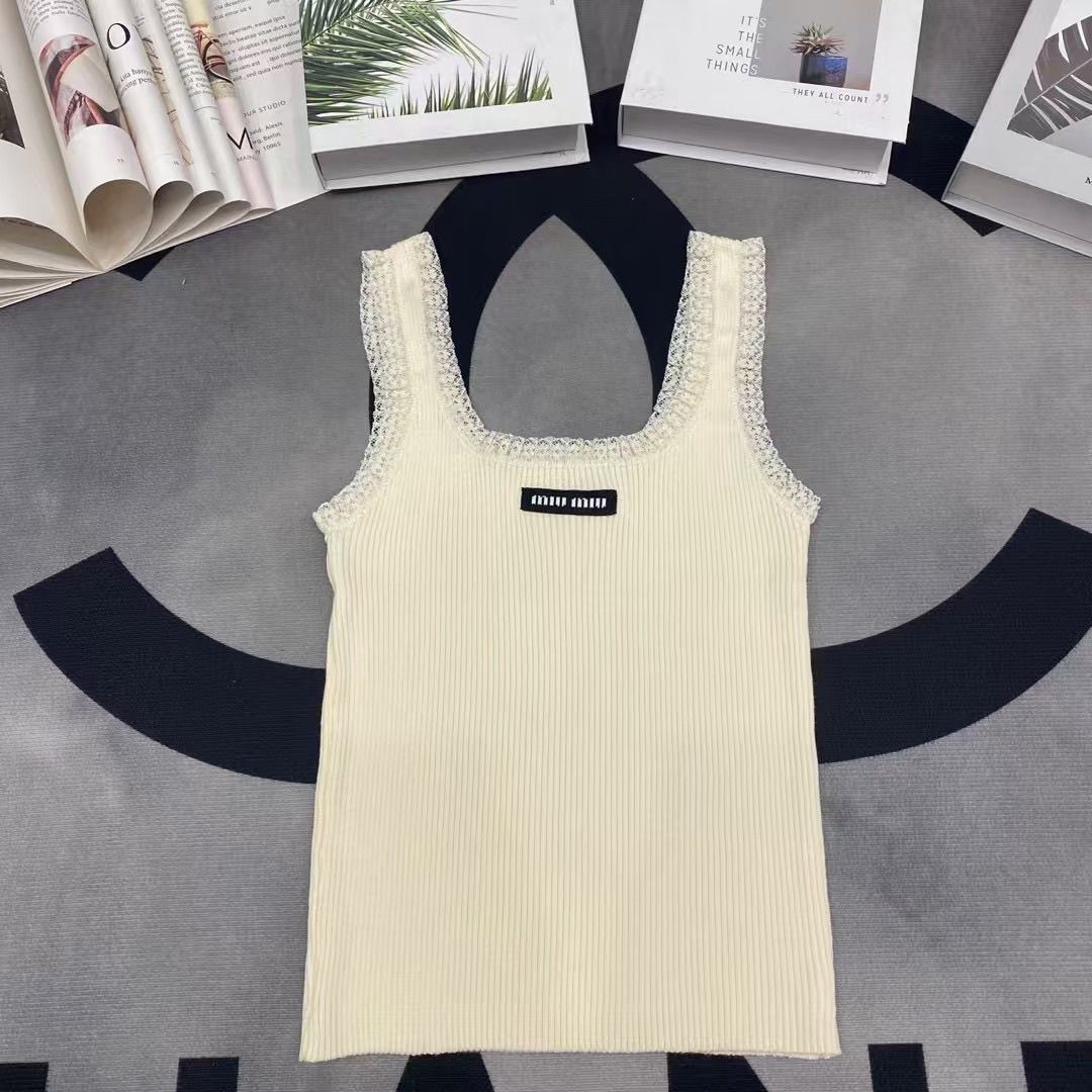 Miu Top Vest Classic MM Letter Diamond Women Knitted Singlet Tanks Tops Luxury Designer Knitted Tanks Sexy Casual Camis High Street Muiemiu Clothing