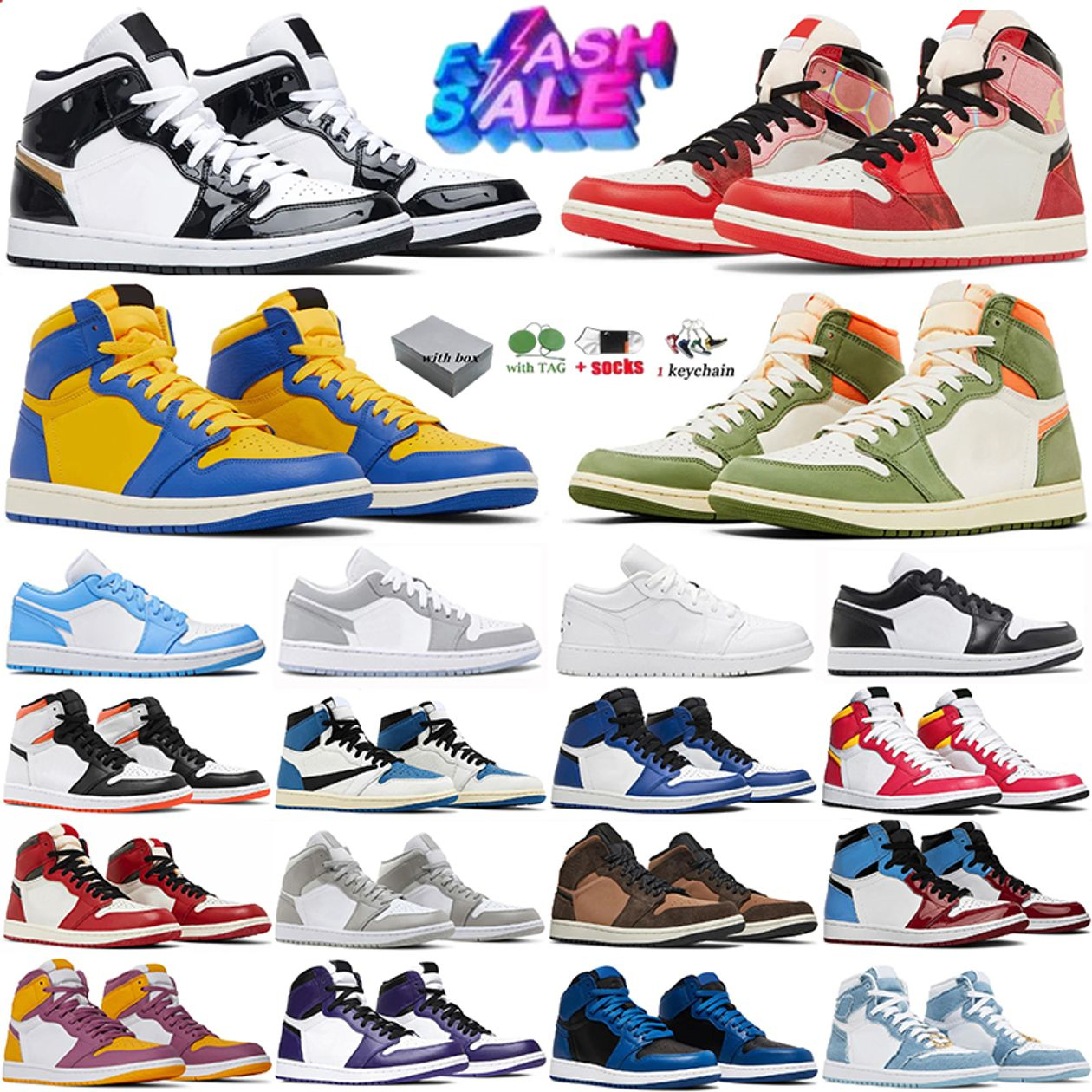 Sneakers 1s Basketball Shoes 1 High low Trainers Black White University Blue Smoke Grey Yellow Ochre College Grey Denim Mens Womens Outdoor Top Q
