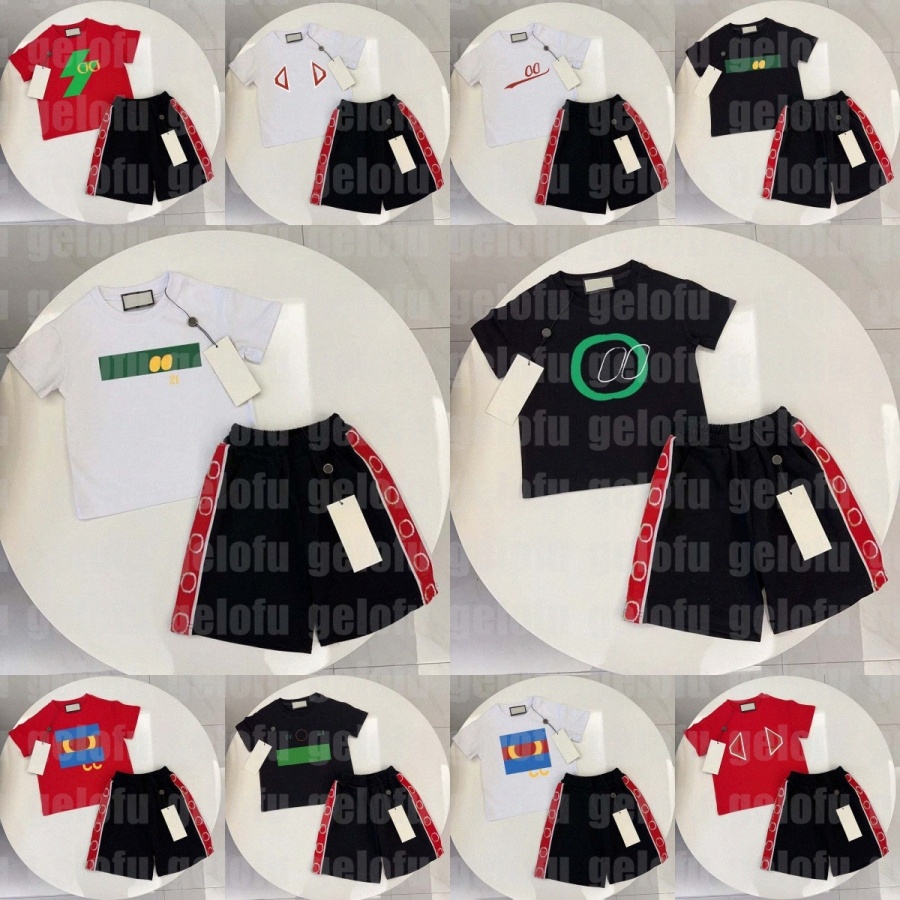 Boys Girls Clothing Sets Kids Designer Brand Clothes Short Sleeve T-shirts Shorts Toddlers Baby Round Neck Tops Children Tees Youth White Red Bla-image-1095984096