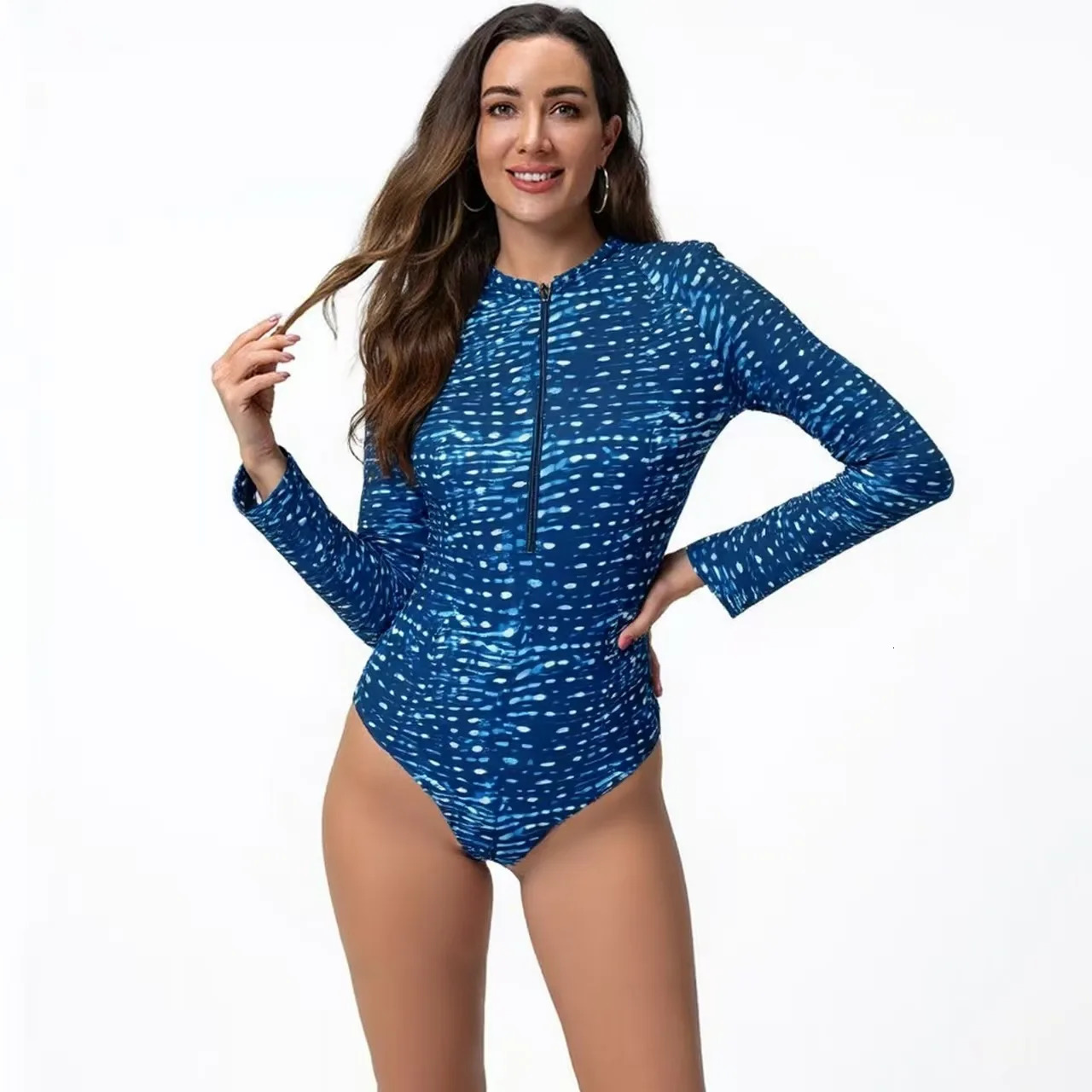 Monokini imprimé requin baleine, combinaison de plongée à manches longues, tenue de surf triangulaire amincissante, body de plongée libre pour fe