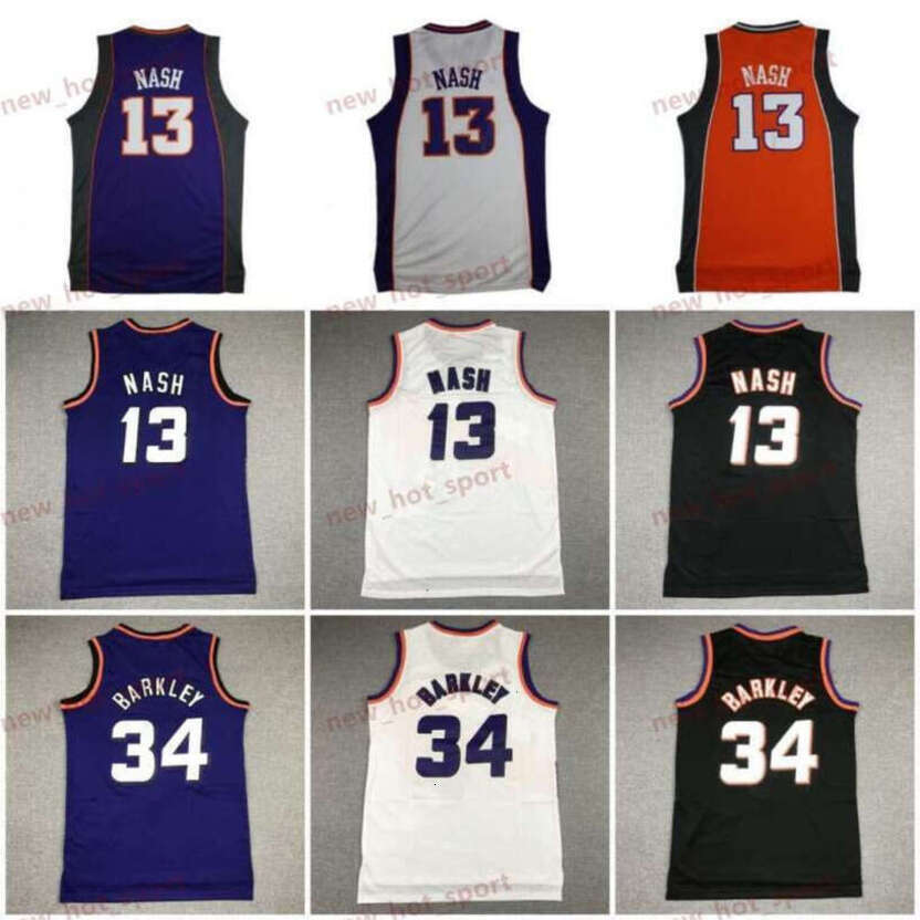 Vintage Basketball Jersey Charles Barkley Steve Nash 1996 1997 Purple White Black Orange Classic Retro Stitched