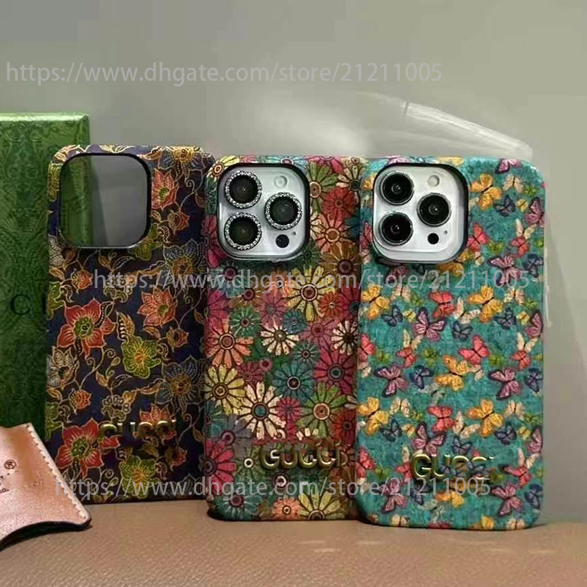 Coque de téléphone Double G Pattern pour iPhone 17 16 15 14 13 Pro 12 11 Max Plus 16Pro coque de téléphone à fleurs colorées plaqué or logo vinta