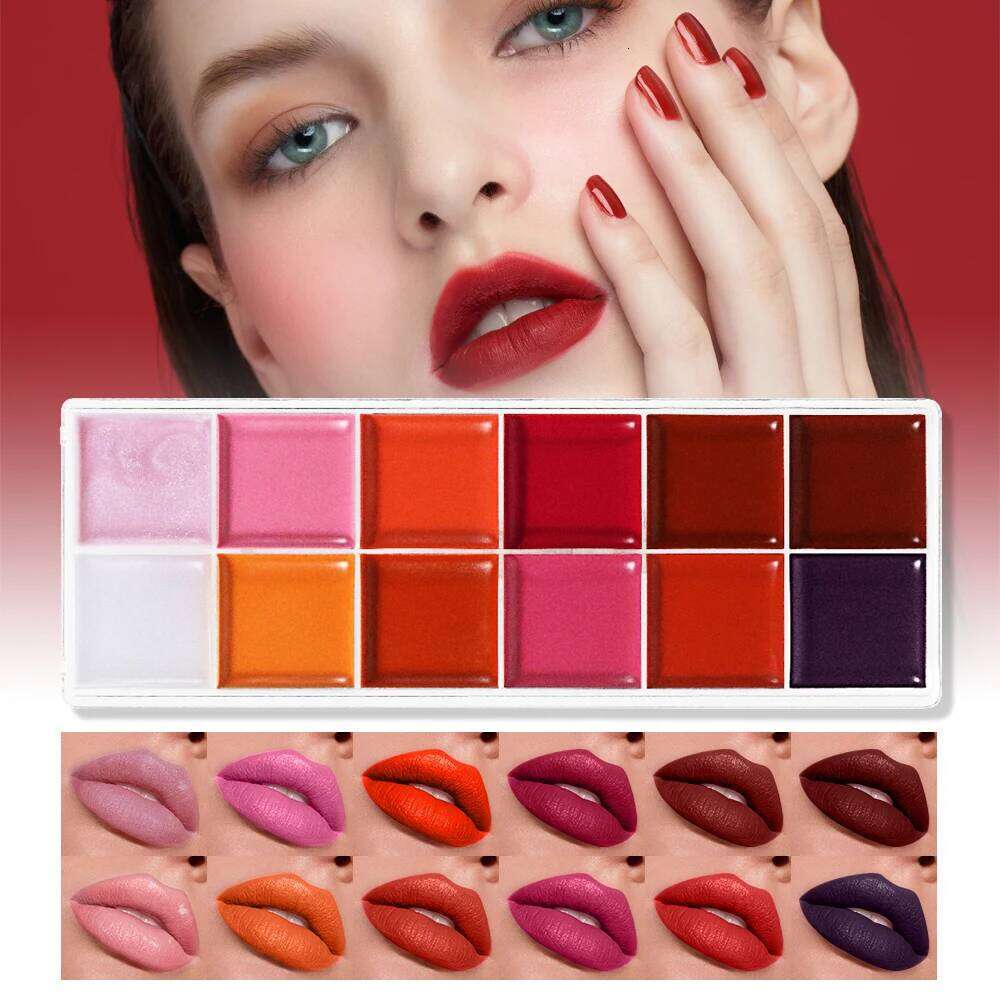 POPFEEL 12-Color Pearl Lip Gloss Palette - 2-in-1 Long-lasting Lipstick and Blush with Lightweight, Moisturizing & Matte H260302-image-1096008793